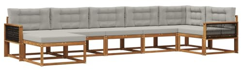 vidaXL Outdoor-Sofagarnitur mit Kissen 7 pcs Natürlich und Hellgrau, Moderner Garten-Sofa, Flexible Sitzgelegenheit, wetterfestes Set für Entspannung im Hinterhof