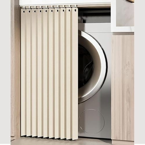 Generisch Selbstklebend Schrankvorhang, Schrank Vorhang Zum Schieben, Wasserdicht Vorhang Für Offenes Regal, Schiene Staubdichter Vorhang Zum Schieben Küche, Anpassbar,Weiß,W70cm/H60cm