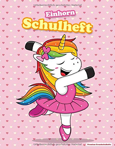 Einhorn Schulheft: Din A4 mit Lineatur 1 | Buntes Schreibheft mit Haus für Klasse 1 | 40 farbige Seiten zum Schreibenlernen