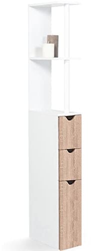 IDMarket - Meuble WC étagère bois WILLY 3 portes blanc et hêtre