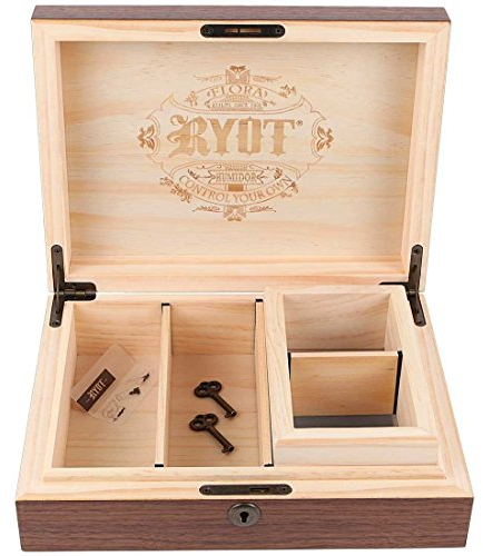 RYOT - Scatola in legno di noce con serratura, con setaccio interno da 4 x 7 cm