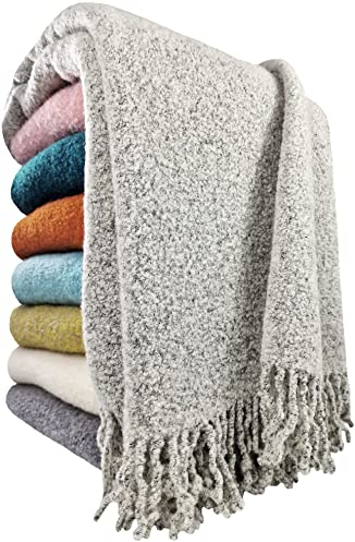 STTS International Wolldecke 100% Schurwolle Wohndecke in versch. Farben Tagesdecke Schurwolldecke Plaid 140 x 200 cm Tirol (Rosa-Grau-Gelb (Quadrate))