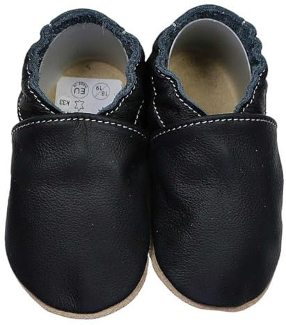 HOBEA-Germany Krabbelschuhe für Jungs und Mädchen in verschiedenen Designs, Größe Schuhe:26/27 (30-36 Mon), Uni Schuhe:schwarz