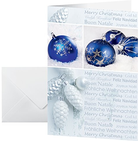 SIGEL DS057 Weihnachtskarten-Set mit Umschlag | A6 | 25 Stück | blau/weiß Seasons Greetings | ideal zum Bedrucken