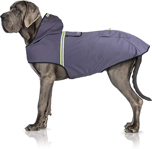 Bella & Balu Hunderegenmantel - Wasserdichter Hundemantel mit Kapuze und Reflektoren für trockene, sichere Gassigänge, den Hundespielplatz und den Urlaub mit Hund (M - Orange), hundewindeln