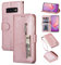 ZTOFERA Zipper Case For Samsung Galaxy S10,Magnetic Wallet Flip PU Leather With Wrist Strap Handbag Pocket Stand Inner TPU Case For Samsung Galaxy S10 -Rose Gold