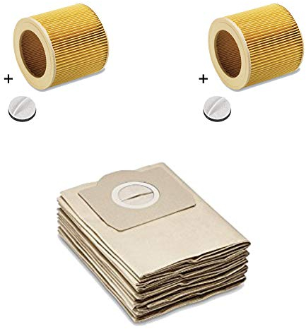 M&M Smartek Germany 6.959-130.0 Lot de filtrants en papier avec bouchon 4.075-012.0 pour KÄRCHER WD2, WD3, MV2, MV3, A2054, A2201, etc. 5 x Papier-Filter-Tüten, 2x Patronenfilter