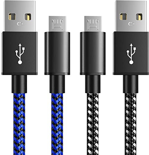 PS4 3M Nylon Braided Long Micro USB Charging Cable Sync Charger Lead, 2 Pack - Compatible for Sony Playstation 4, PS4 Slim/Pro, Xbox One/One S/X Controller
