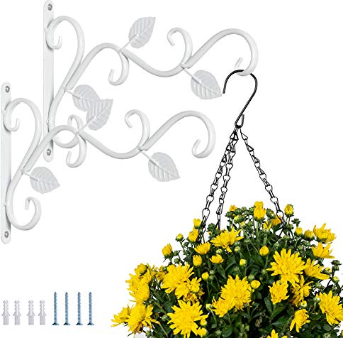 Soporte para Plantas para Colgar en la Pared, 2 Piezas Ganchos para Colgar Hierro Blanco Soportes ara la Pared 29.5cm Maceta Alimentador Pájaros Colgador Gancho Jardín Exterior Retro Tornillos Balcón