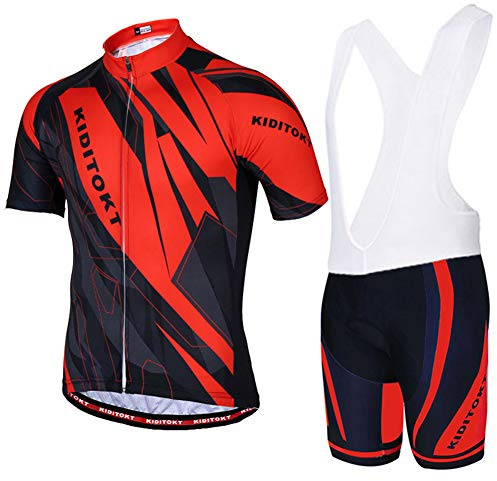 Completo da Ciclismo Uomo Abbigliamento da Ciclismo Estivo Maglia Maniche Corte Salopette con 3D Gel Cuscino Traspirante e Asciugatura Rapida per MTB Bici da Corsa Bici da Strada ect,Red,2XL