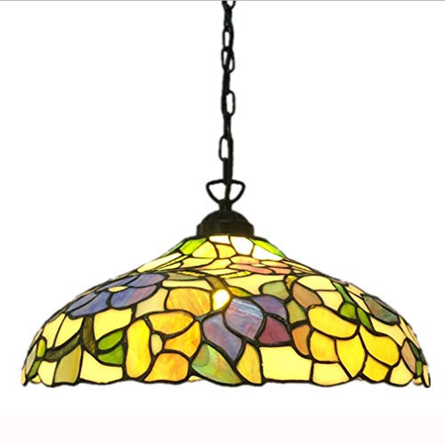 E27 Pendelleuchte Hängelampe Tiffany-Stil Vintage Esszimmer Esstisch Wohnzimmer Schlafzimmer Küchen Lampe, Runde Bunt Glas Schirm Design Retro Kronleuchter Deckenbeleuchtung, Höhenverstellbar, D35cm