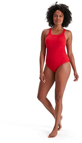 Speedo Damen Eco Endurance+ Medalist Badeanzug | Athletische Passform | Klassisches Design | Recyclingmaterial | Chlorbeständig | Besonders flexibel Badeanzug, Fed Red, 38