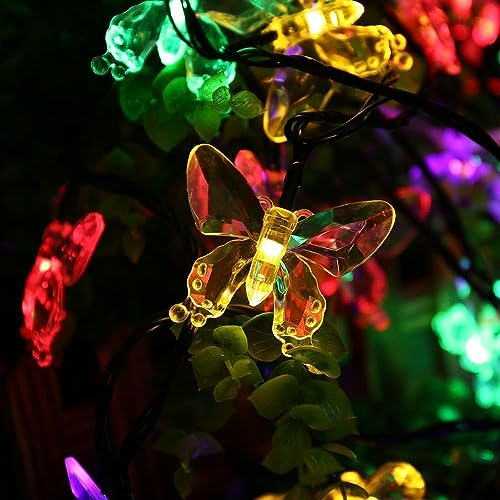 NIWWIN Solarstring-Leuchten, 30 LED, 6,5 Meter lange Lampenschnur, mehrfarbige LED-Fee-Lichter für Garten-Terrasse Hochzeitsfeier Weihnachtsdekoration (Schmetterling)