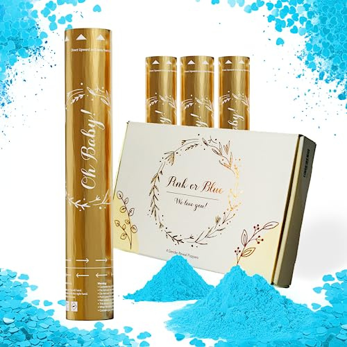 Team Planet Gender Reveal KonfettiKanone -4 x Blau. Perfekte Gender Reveal Konfettikanone für unvergessliche Feiern! Geschlechtsverkündung Baby, Gender Reveal Rauchbombe.