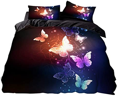 WFBZ Mädchen Bettwäsche Schmetterling Schwarz Kinderbettwäsche Butterfly 100% Mikrofaser Kinder Bettbezug 155x220 Mit Kissenbezug 80x80 Für Herren Damen Teenager
