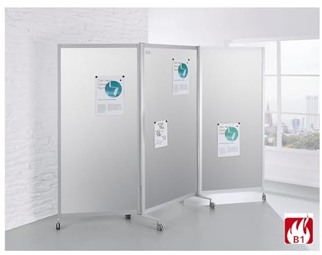 kaiserkraft | Mobile Faltstellwand | schwer entflaMMbar | Alurahmen | Tafelfläche Magnetisch | HxBxT 1900 x 2800 x 450 MM | Silber