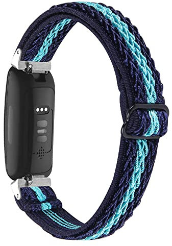 Elastisches Armband kompatibel mit Fitbit Inspire 2/Inspire/Inspire HR/Ace 2/Ace 3, Damen Herren, weiches, atmungsaktives Nylongewebe, Sport-Ersatzarmband, dehnbares Armband, Nylon (Blau Grün)