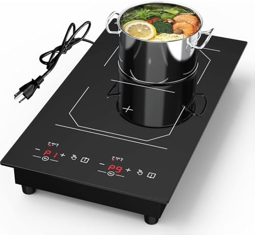 ANHANE 30 cm Domino Induction Hob, 3000W double Vertical Electric Hob | 220V Hot Plate with 2 Zone, Built-in or Portable Plug-in, 9 Power Levels, Touch Control, Child Lock & 120Min Timer