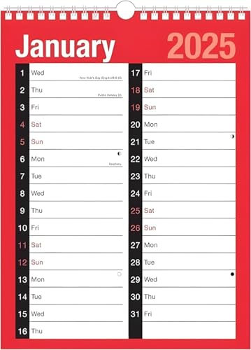 2026 Calendar A4 Large Month to View Spiral Bound Wall Planner Red and Black Calendar for Home Business Office School 1 January 2026 to 31 December 2026