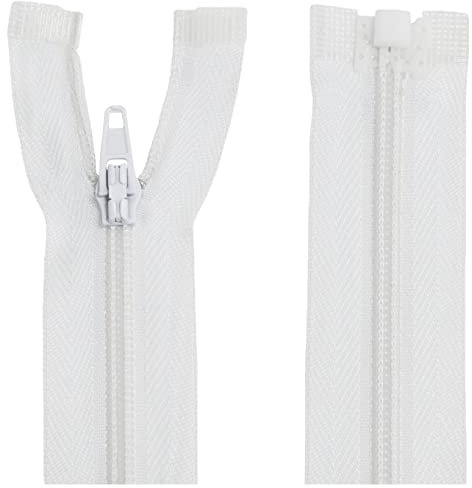 Aerzetix - C64021 - Set di 2 Cerniere Lampo a Spirale N°3 30cm rinforzate autobloccanti separabili - in Nylon - Colore Bianco - tiretto cursore Rete Abbigliamento Cucito merceria