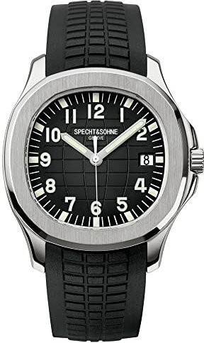 TACTO Specht&Sohne Automatikuhren für Herren, Gummiband, Miyota 8215 Movt, klassische, mechanische Sport-Armbanduhr, wasserdicht, 42 mm, Schwarz , Klassisch