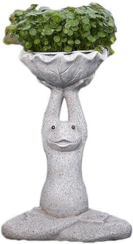 UZOURI Yoga-Frosch-Statuen, Pflanztopf, Harz-Tierfiguren mit Drainageloch, dekorative Blumentöpfe für den Garten(Color:A)