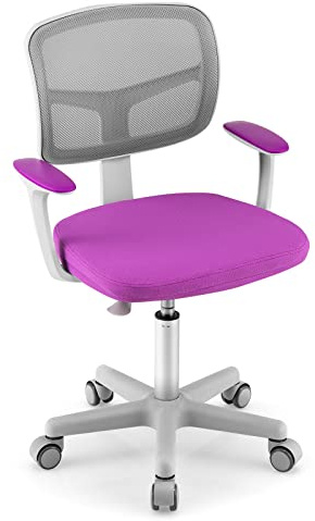 COSTWAY Kids Computer Desk Chair, Ergonomic Children Task Study Chairs with Lumbar Support, Adjustable and Swivel Mesh Chair for School Home Office (without Footrest, Purple, 54 x 54 x 80-92cm)
