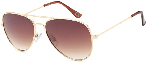 styleBREAKER Kinder Sonnenbrille Pilotenform mit verspiegelten oder getönten Gläsern | Edelstahl Rahmen UV400 Schutz | für Jungen und Mädchen 4 bis 10 Jahre, Gestell Gold/Glas Braun Verlauf