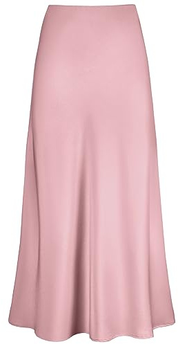 Outoshe Maxi gonne da donna in raso a vita alta con elastico nascosto in vita una linea gonna lunga, Rosa, XX-Large
