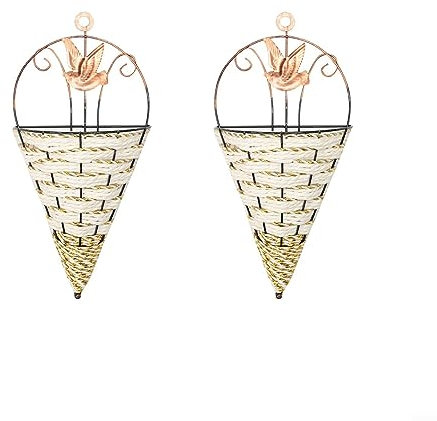 Lot de 2 paniers de fleurs en plastique recyclé, à suspendre au mur, pot de fleurs en rotin, support pour décoration de jardin (café)