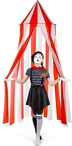 Wesnoy Halloween Karneval Zirkus Zelt, Rot und Weiß Indoor Leseecke Hängende Party Home Dekoration Baldachin für Outdoor Zirkus Festlich Geburtstag Süßigkeiten Thema Favor, 2,1 x 1,8 m