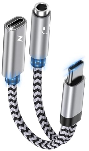 2 in 1 Adapter USB C auf Klinke und Laden, Type C auf 3.5mm Klinke Adapter AUX-Audiokabel mit HiFi DAC Chip für iPhone 16/15 Max/15 Pro,Samsung S25/S24/S23/S22/S21+ Ultra/Note 20/A53,Pixel 8/7/6