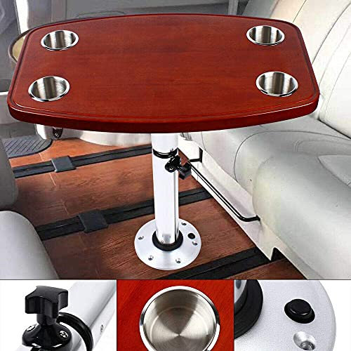 Ensemble de pieds de table for bateau Table de camping-car mobile. Accessoires de bateau ponton, table amovible, porte-gobelets intégrés, table réglable pied de table marine + dessus de table en chêne