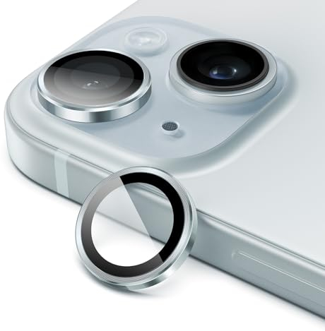 JETech Kameraschutz für iPhone 15 6,1 Zoll und iPhone 15 Plus 6,7 Zoll, 9H Panzer Schutz Glas Folie Individuelle Ring aus Metall, HD Klar, 1 Set (Blau)