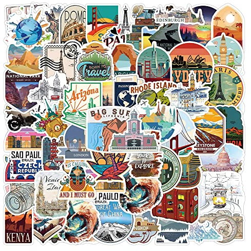 Bric Dodo 100 Stück Außenreisen Aufkleber Auto Laptop Telefon Gitarre Skateboard Motorrad Fahrrad Travel Stickers Set Vinyl Wasserdicht Aesthetic Aufkleber für Jugendliche Kinder Erwachsene