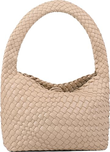 NOBLIFE Gewebte Tasche für Damen, kleine vegane Leder Sommer Strand Geldbörse und Reisehandtaschen Damen Retro Chic Schultertaschen, aprikose, Small