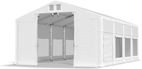 DAS COMPANY Partyzelt 6x8x2,5m Lagerzelt Universalzelt Pavillon mit Moskitonetz Zelt weiß Pavillon Zelt 560g/m² PVC Plane wasserdicht Gartenzelt Winter SD - Festzelt - Gartenpavillon - Gartenhaus