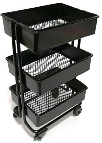 HIFFEY Mini-Trolley mit 3 Etagen, Aufbewahrungsregal, Puppenhaus-Eisen, rollendes Bücherregal, Sammlungszubehör, Miniatur-Wagen, D/1 Stück