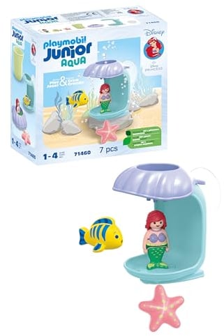 Playmobil 71460 Junior & Disney : Ariel avec Coquillage de Bain - Comprend Un Poisson et Un Coquillage - Jouet fabriqué à partir de matière d'origine végétale - Dès 12 Mois