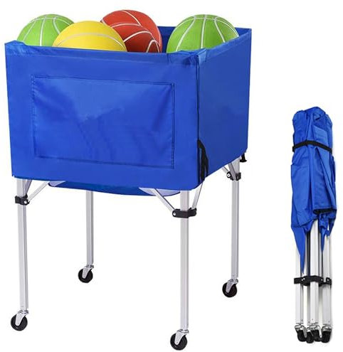 Rolling ball storage cart with Wheels Portable cart Basket Storage Cart 37in (93cm) x 26in (66cm) x 26in (66cm) Garage Sports Equipment Organizer Volleyball Basketball football Soccer Toy Blue