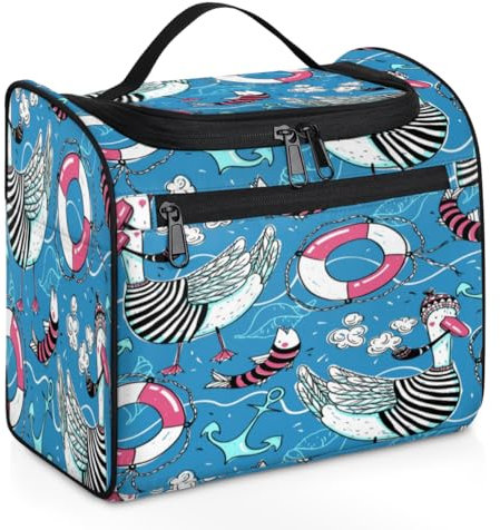 Funny Ladybug Makeup Bag for Women Large Capacity Toiletry Bag Portable Travel Cosmetic Bag Waterproof Double Zippers Make up Bag with Hanging Hook for Skincare Traveling Organizer, Fish Lifebuoy