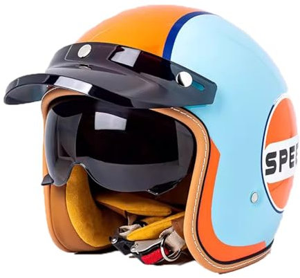 Casco Jet Moto Casco Aperto Casco Moto Mezzo Casco con Visiera Parasole Retro Vintage Style Casco Jet per Uomo Donna Moto Casco DOT/ECE Approvato B,M