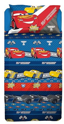 Cars, Set Lenzuolo Letto Singolo, Completo Letto Singolo Disney, Lenzuolo Sopra, Lenzuolo Con Angoli, Federa, Disney, 100% Cotone, Prodotto Ufficiale