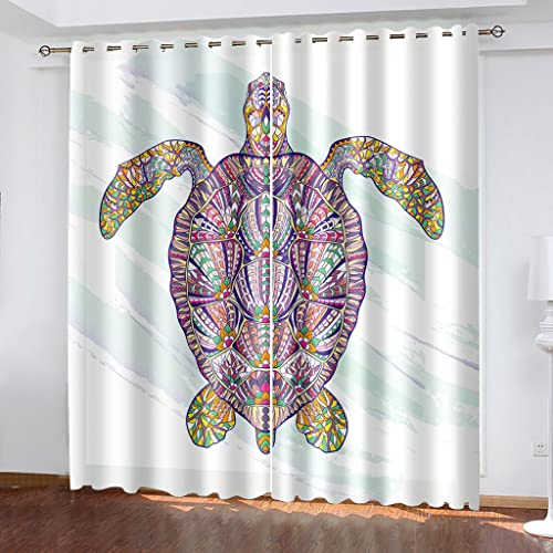 Gardinen Schlafzimmer Wohnzimmer Verdunkelungsvorhang Digitaldruck 3D Mode-Kunst-Schildkröte Blickdicht Vorhänge Kinderzimmer Thermovorhang Mit Ösen 200X164Cm (Bxh) 2Er Set