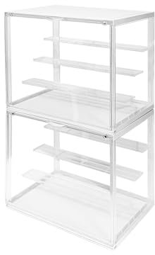 S.I.C Clear Acrylic Display Cabinet; Multi Step for Lego Collection, Figurines, Models; Box Display Gadgets, Action Figure Organizer Collectibles; (White, Set of 2 (23 x 34 x 31.6 cm)