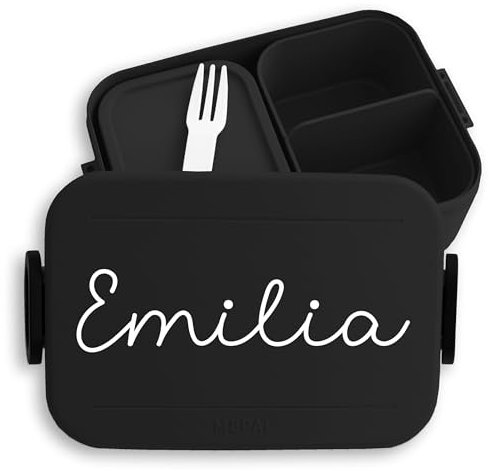 Bento Box Midi Lunchbox für Mepal Bentobox - Wunschtext - Kinder Brotdose Wunschname in Schreibschrift | Name & Text personalisiert - 900 ml - Schwarz - jausendose mädchen brotzeitbox