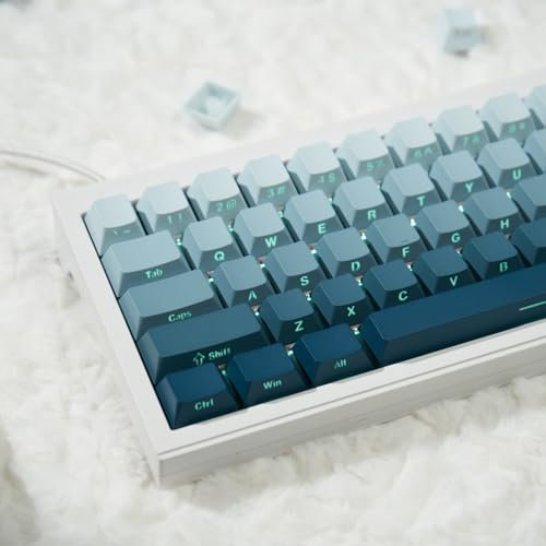 PBT Double Shot Keycap,Blue Gradient Side Printed Keycaps, Backlit Keycaps, Shine Through Keycaps, 136 Keys Cherry Profile Keycaps Set for Mechanical Keyboard 61/64/84/87/104/108 (blue)