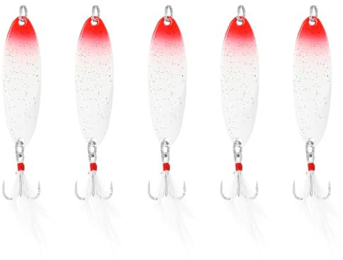 PATIKIL Fishing Spoons 3/4 Oz 20g, 5Pcs Fishing Lures Casting Spoon Treble Hooks Jigs Spinner Baits for Freshwater Saltwater Salmon Bass, Red White