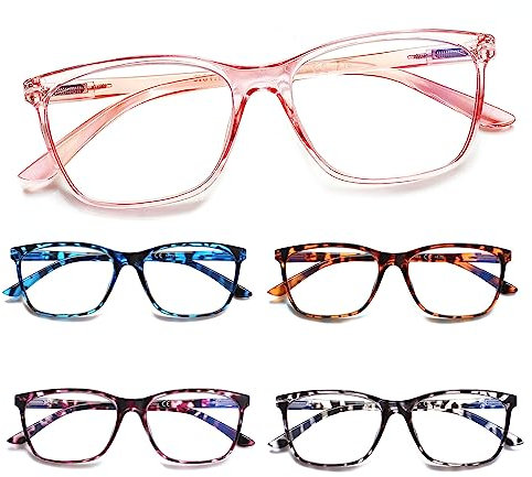 Kerecsen 5 Pack Ladies Reading Glasses Blue Light Blocking Spring Hinge Fashion Pattern Print Eyeglasses for Women (5 Pack Mix Color-4, 3.00, Diopter)