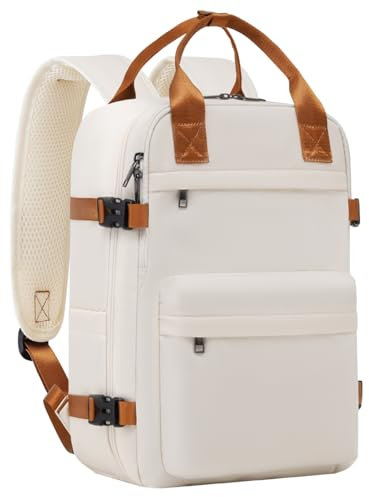 COOLIFE Handgepäck Rucksack für Ryanair Handgepäck 40x20x25, Reiserucksack Handgepack Flugzeug 20L mit Laptopfach für Weekender Kurze Trip, für Herren Damen (Weiß/Braun, 40×25×20cm)